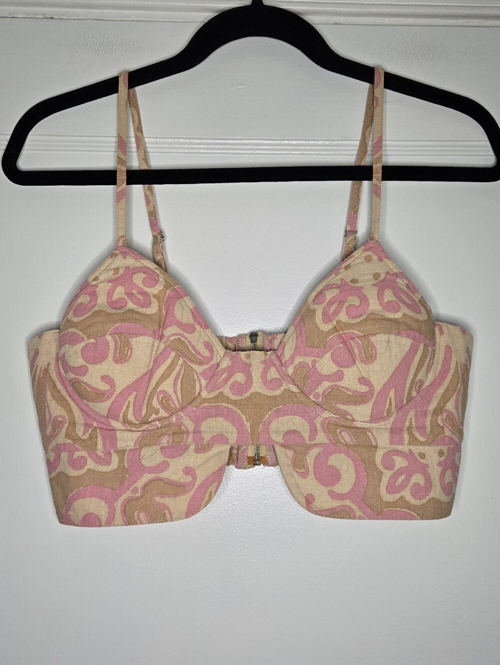 Shakuhachi Patterned Bustier Crop Top Pink Tan Strapless Festival Top